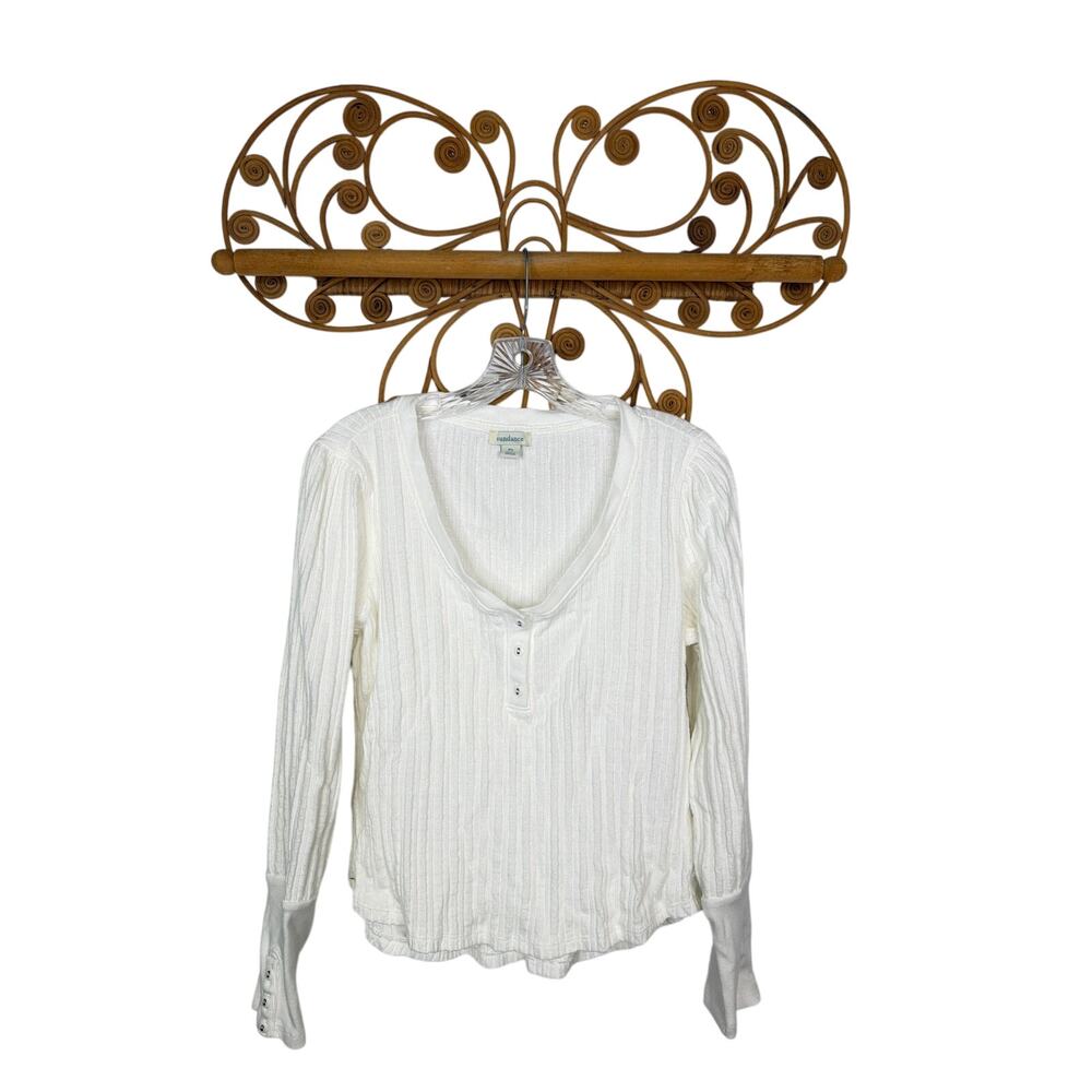 Sundance white long-sleeve textured ribbed Henley Petite Large